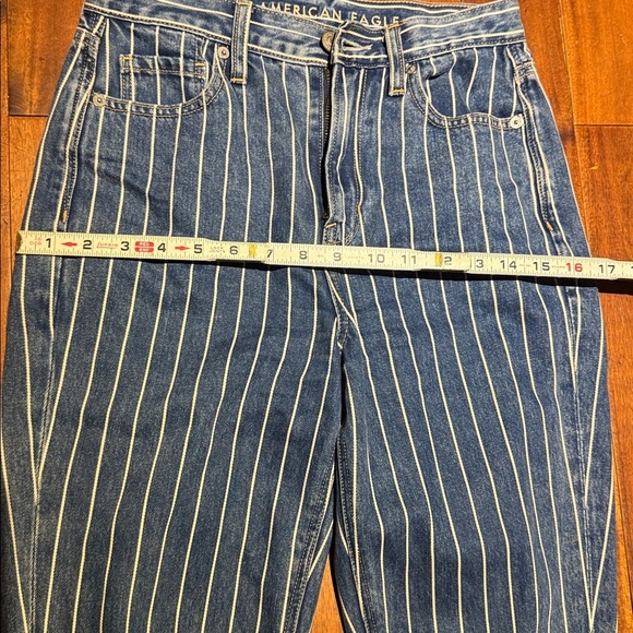 American Eagle Outfitters Denim Mom Jeans with White Stripes Size 8 Regular - Picture 8 of 12